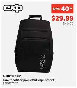 Sports Experts Backpack for pickleball equipment offer