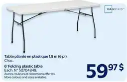 Walmart MAINSTAYS 6' Folding plastic table offer