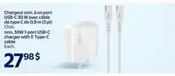 Walmart onn. 30W 1-port USB-C charger with 3' Type-C cable offer