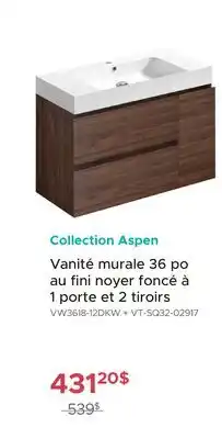 Bath Depot Vanité murale 36 po au fini noyer foncé à 1 porte et 2 tiroirs Collection Aspen offer