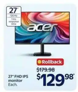 Walmart Acer 27 FHD IPS Monitor offer