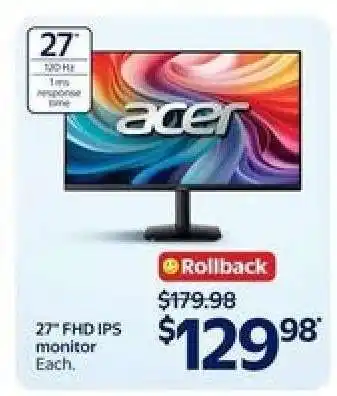 Walmart Acer 27 FHD IPS Monitor offer