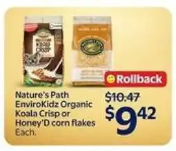 Walmart Nature's Path EnviroKidz Organic Koala Crisp or Honey'd Corn Flakes offer