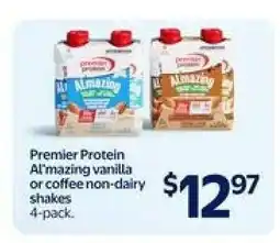 Walmart Premier Protein A!mazing vanilla or coffee non-dairy shakes offer