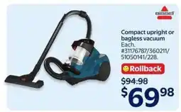 Walmart Bissell Compact Upright or Bagless Vacuum offer