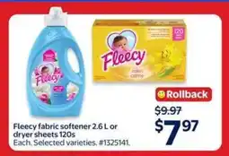 Walmart Fleecy Fabric Softener 2.6 L or Dryer Sheets 120s offer