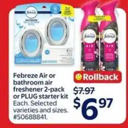 Walmart Febreze Air or bathroom air freshener 2-pack or PLUG starter kit offer
