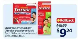 Walmart Children's Tylenol Easy Dissolve offer