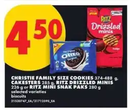 No Frills CHRISTIE FAMILY SIZE COOKIES, CAKESTERS, RITZ DRIZZLED MINIS, RITZ MINI SNAK PAKS offer