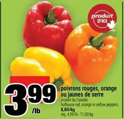Super C POIVRONS ROUGES, ORANGE OU JAUNES DE SERRE offer
