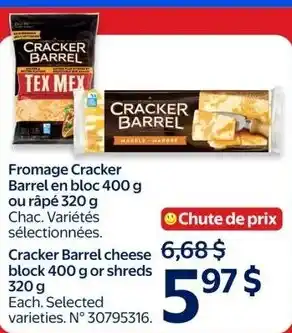 Walmart Cracker Barrel cheese block or shreds offer