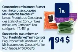 Walmart Sunset mini cucumbers or Your Fresh Market mini carrots offer