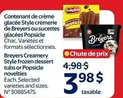 Walmart Breyers Creamery Style frozen dessert tubs or Popsicle novelties offer