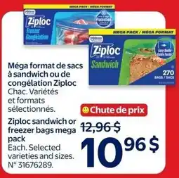 Walmart Ziploc sandwich or freezer bags mega pack offer