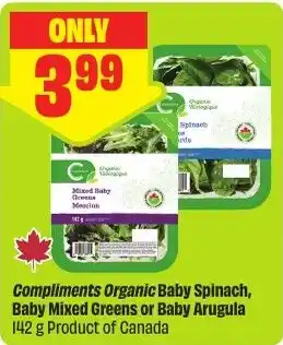 FreshCo Compliments Organic Baby Spinach, Baby Mixed Greens or Baby Arugula offer
