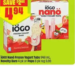 FreshCo İögo nano frozen yogurt tubs, novelty bars or pops offer