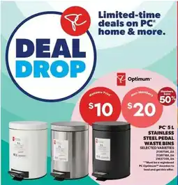 Real Canadian Superstore PC 5 L Stainless Steel Pedal Waste Bins offer
