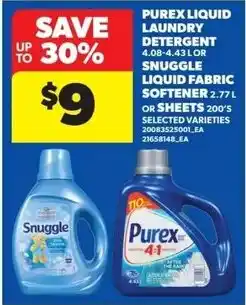 Real Canadian Superstore Purex Liquid Laundry Detergent, or Snuggle Liquid Fabric Softener, or Sheets offer
