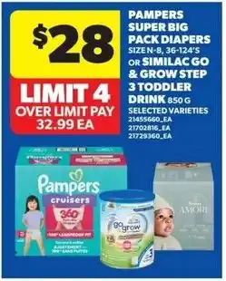 Real Canadian Superstore Pampers Super Big Pack Diapers, Size N–8, or Similac Go & Grow Step 3 Toddler Drink offer