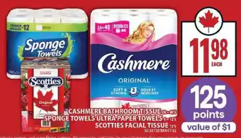 Food Basics Cashmere Bathroom Tissue, Sponge Towels Ultra Paper Towels, Scotties Facial Tissue offer