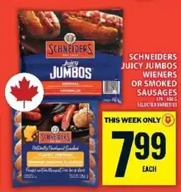 Food Basics SCHNEIDERS JUICY JUMBOS WIENERS OR SMOKED SAUSAGES offer