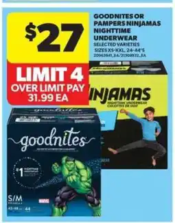 Real Canadian Superstore Goodnites or Pampers Ninjamas Nighttime Underwear offer