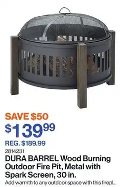 Patrick Morin BARREL Wood Burning Outdoor Fire Pit, Metal with Spark Screen, 30 in offer
