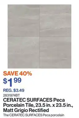 Patrick Morin Peca Porcelain Tile, 23.5 in. x 23.5 in., Matt Grigio Rectified offer