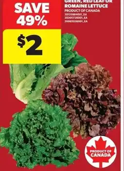 Real Canadian Superstore Green, red leaf or romaine lettuce offer