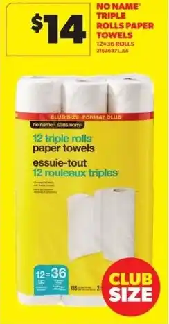Real Canadian Superstore No name triple rolls paper towels offer
