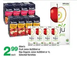 Highland Farms Allen's Fruit Juice 8x200ml or Kiju Organic Juice 4x200ml or 1L offer