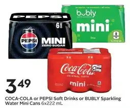 Sobeys COCA-COLA or PEPSI Soft Drinks or BUBLY Sparkling Water Mini Cans offer
