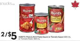 Sobeys HUNT'S Thick & Rich Pasta Sauce or Tomato Sauce offer