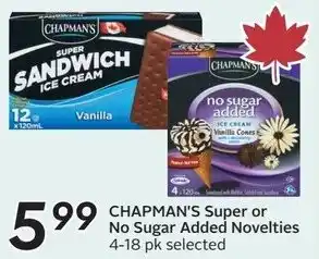 Sobeys CHAPMAN'S Super or No Sugar Added Novelties offer