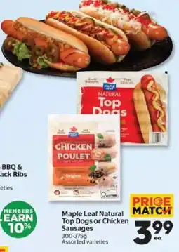 Calgary Co-op Maple leaf natural top dogs or chicken sausages offer