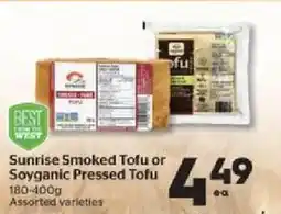 Calgary Co-op Sunrise smoked tofu or soyganic pressed tofu offer