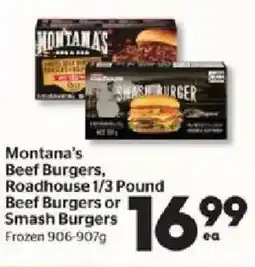 Calgary Co-op Montana's beef burgers roadhouse 1/3 pound beef burgers or smash burgers offer