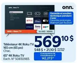 Walmart Onn. 65" 4K Roku TV offer