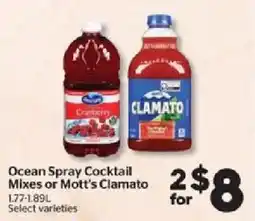 Calgary Co-op Ocean spray cocktail mixes or mott's clamato offer