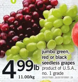 Loblaws jumbo green, red or black seedless grapes offer
