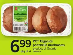 Loblaws PC Organics portobella mushrooms offer