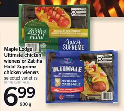 Loblaws Maple Lodge Ultimate chicken wieners or Zabiha Halal Supreme chicken wieners offer