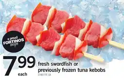 Loblaws fresh swordfish or previously frozen tuna kebobs offer