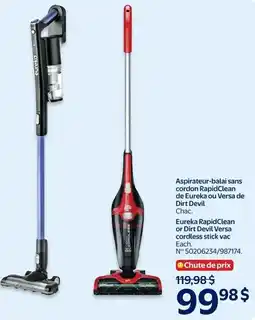 Walmart Eureka RapidClean or Dirt Devil Versa cordless stick vac offer