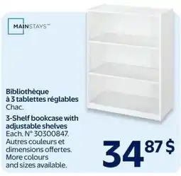 Walmart Mainstays 3-Shelf bookcase with adjustable shelves offer