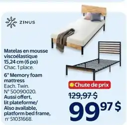 Walmart Zinus 6" Memory foam mattress offer