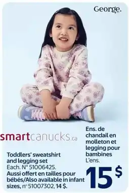 Walmart Toddlers' sweatshirt and legging set offer
