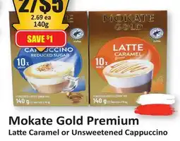 Starsky Mokate Gold Premium Latte Caramel or Unsweetened Cappuccino offer