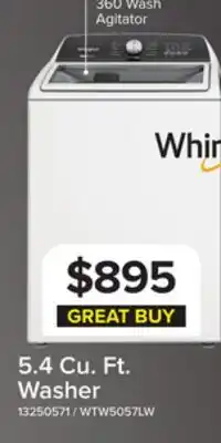 Leon's Whirlpool White Top Load Washer with Removable Agitator (5.4 Cu Ft) - WTW5057LW offer