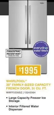 Leon's Whirlpool 36 31 Cu. Ft. Fingerprint Resistant Stainless Steel Refrigerator - WRFF3336SZ offer